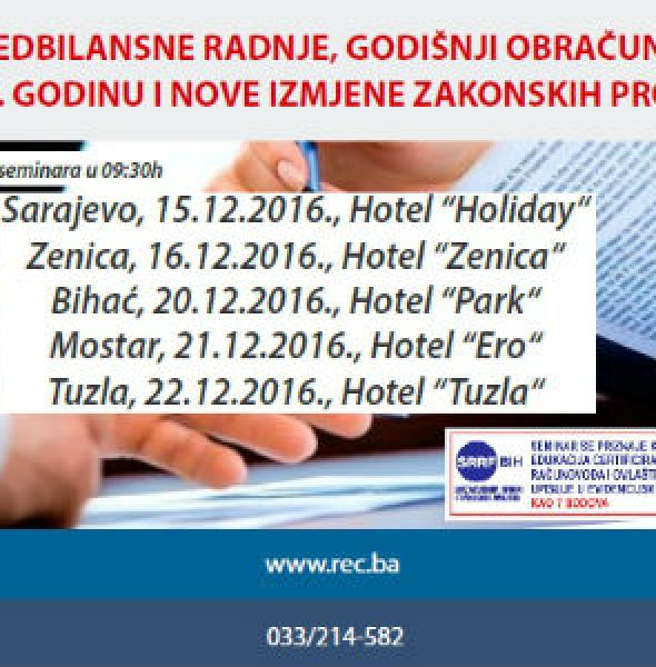 REC seminar o predbilansnim radnjama i godišnjem obračunu za 2016. godinu